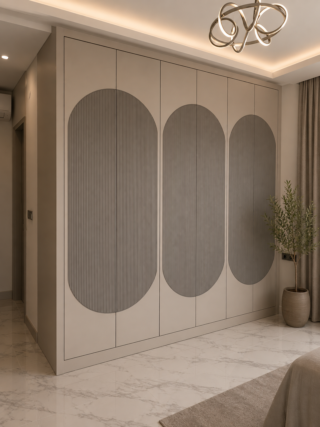 Krem Oval Yivli Gardırop Kapağı